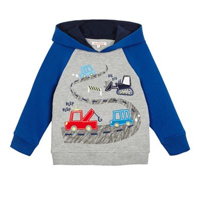 bluezoo Boys' grey and blue transport applique hoodie